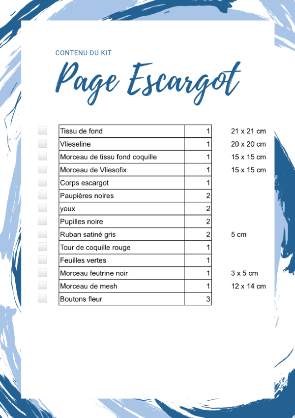 Kits - Contenu du Kit - page Escargot1