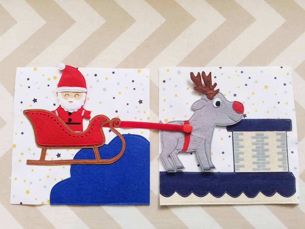 L'Atelier de Béryl - Quiet book - livre éveil enfant - traineau du Père Noël avec Rodolphe le renne